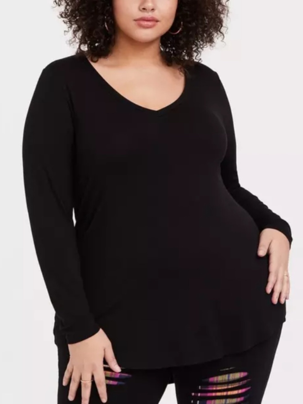 Torrid Super Soft Knits V-Neck Long Sleeve Tee Top Tunic Black Size 2X